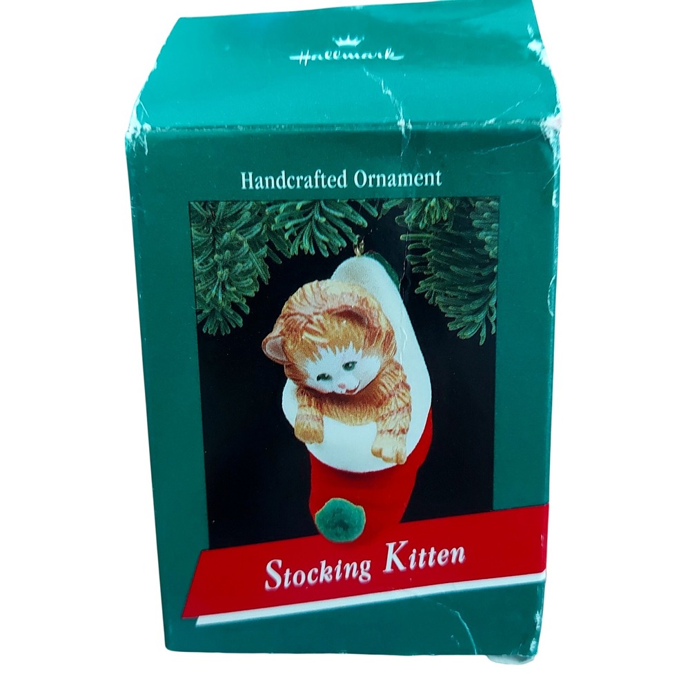 Vintage 1989 Hallmark Keepsake Ornament Stocking Kitten Orange Tabby Cat QX456-5
